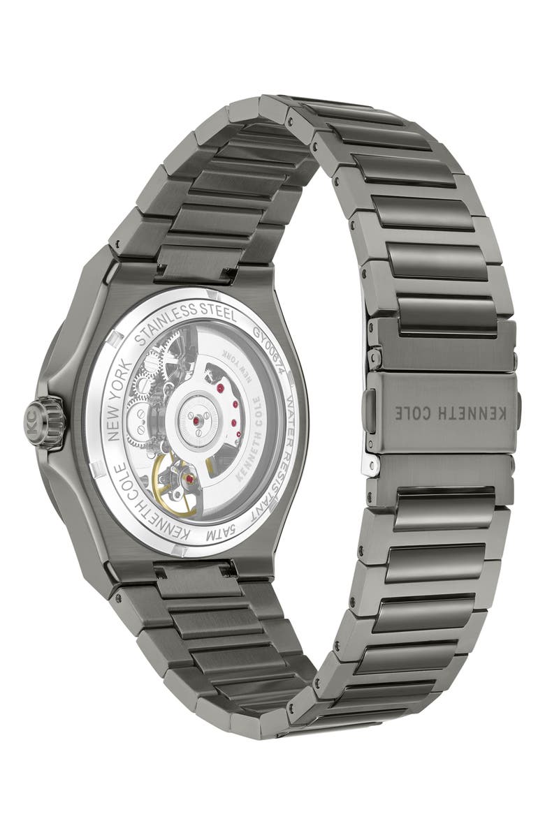 Kenneth Cole New York Automatic Bracelet Watch, 43.5mm, Alternate, color, Gunmetal