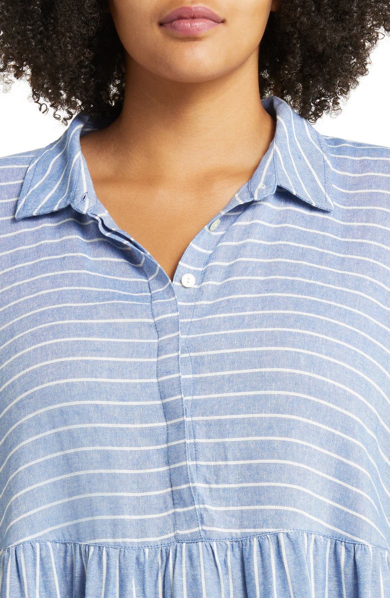 Caslon<sup>®</sup> Long Sleeve Linen Blend Shirtdress, Alternate, color, Blue- White Lena Stp