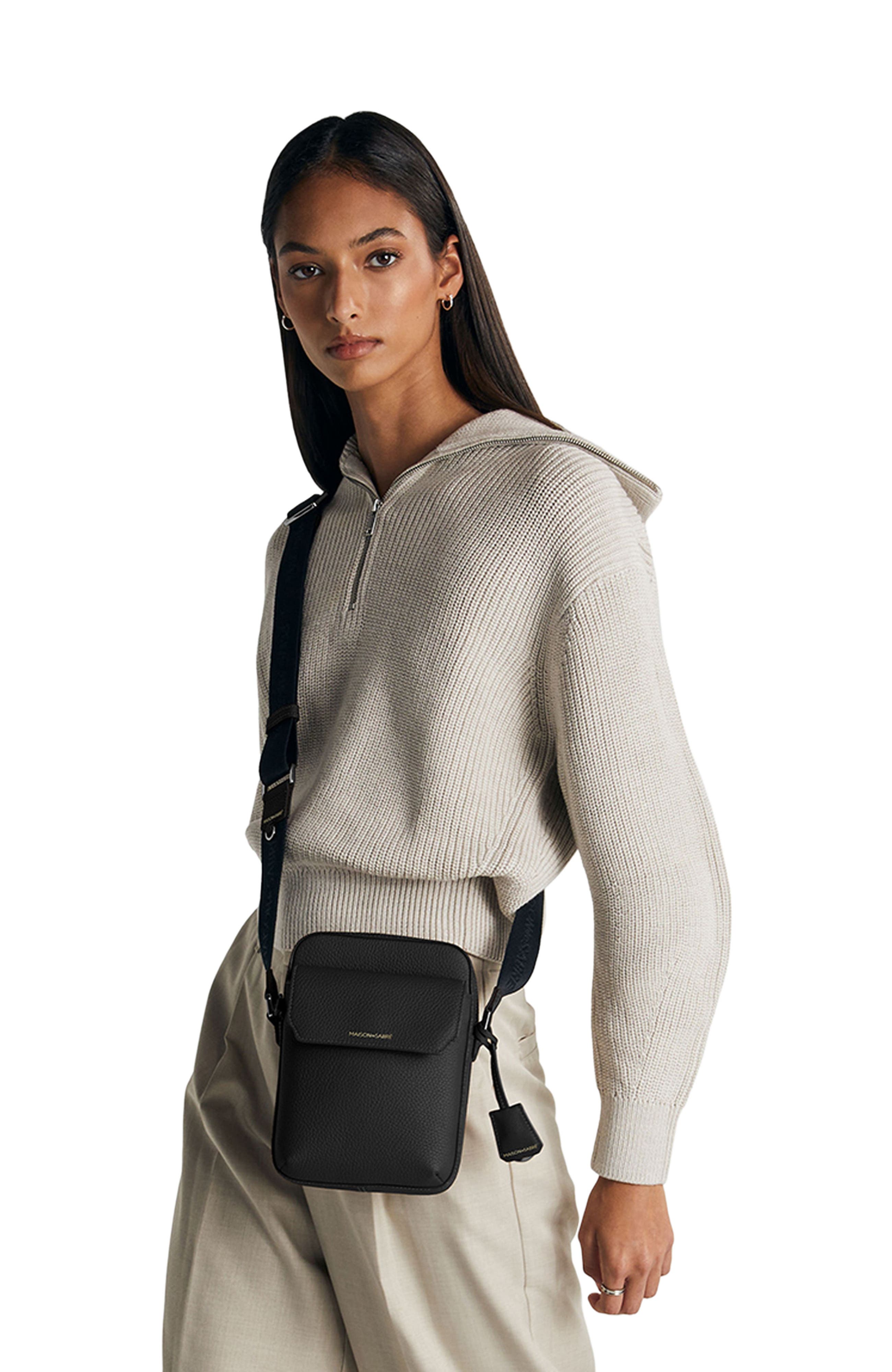 MAISON de SABRÉ Small Leather Messenger Bag, Alternate, color, Black Caviar