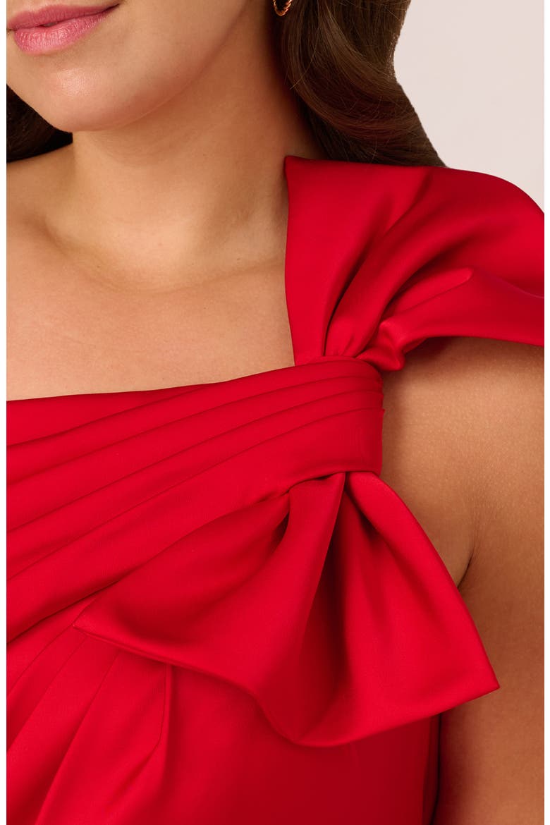 Bow One Shoulder Stretch Satin Sheath Dress, Alternate, color, HOT PEPPER