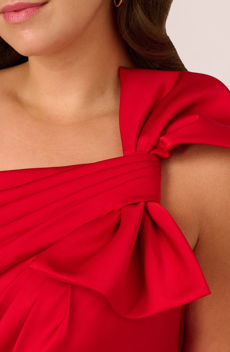 Adrianna Papell Bow One Shoulder Stretch Satin Sheath Dress, Alternate, color,