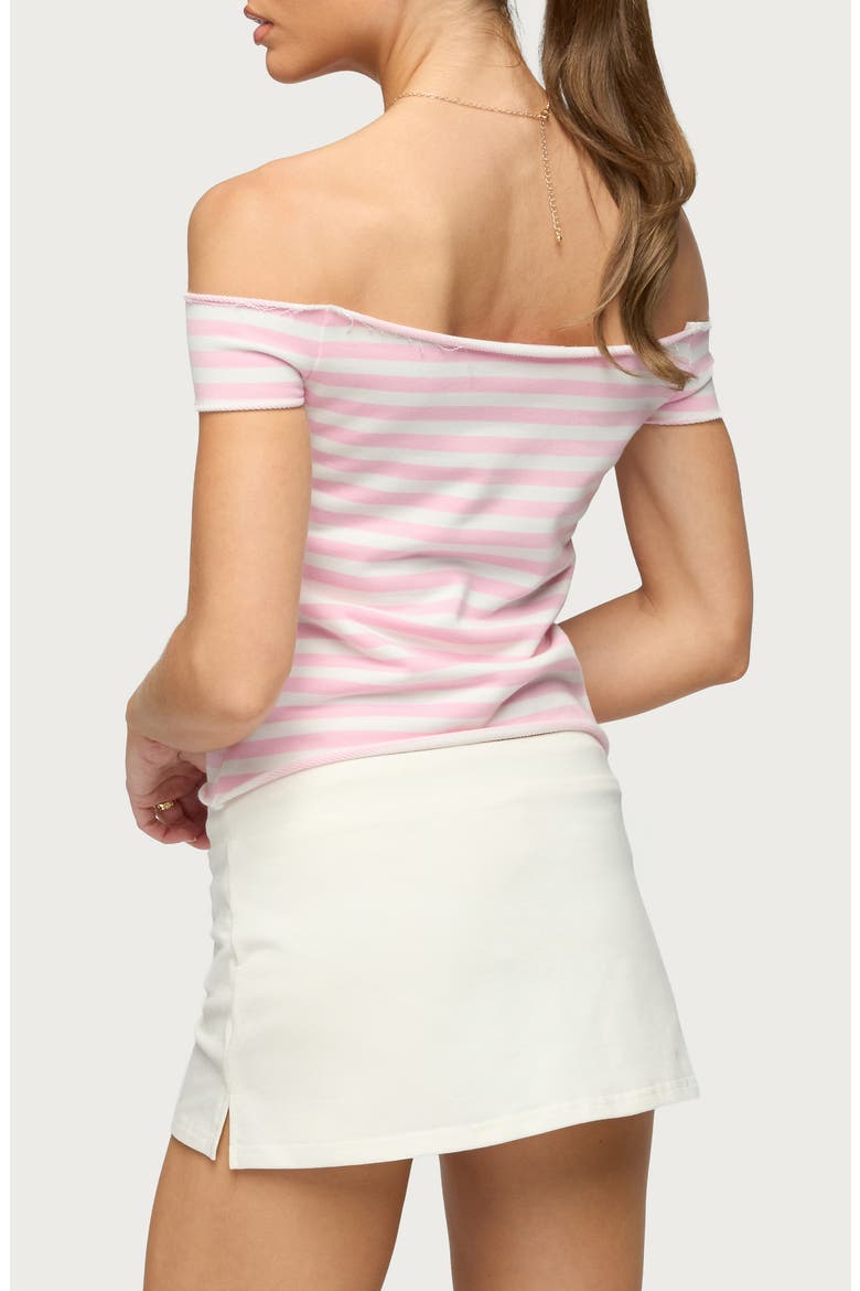 Stripe Off the Shoulder French Terry Top, Alternate, color, PINK-AND-WHITE