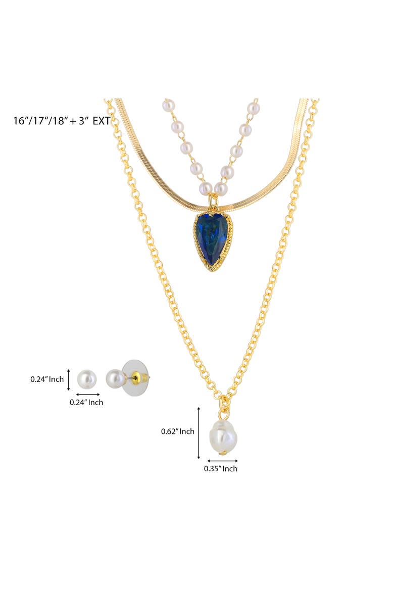 Pearl Earrings and Gold Necklaces Jewelry Set, 4-Piece, Alternate, color, Gold-Tone