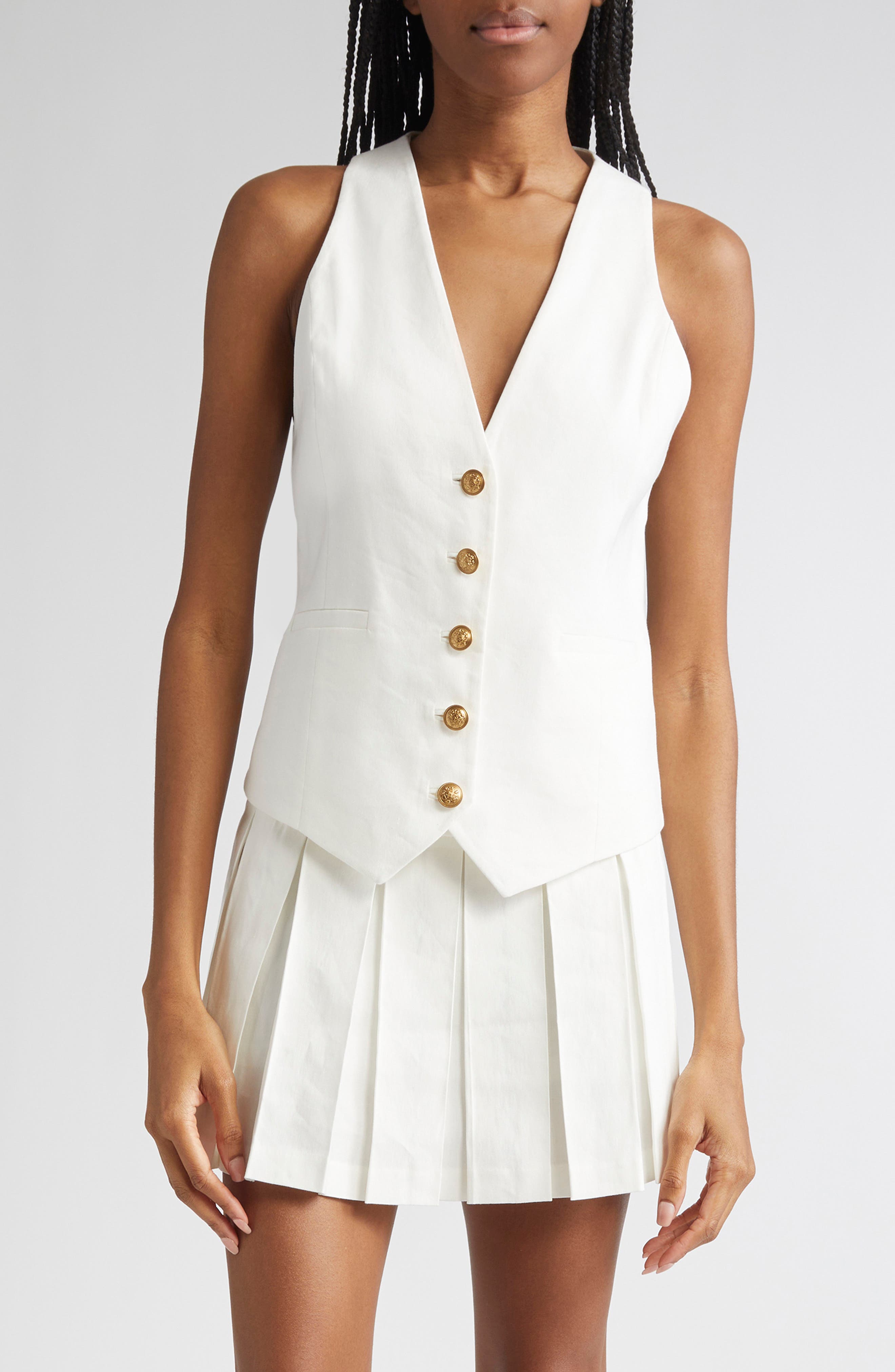 Alice + Olivia Mazie Deep V-Neck Linen Blend Vest
