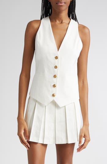 Alice + Olivia Mazie Deep V-Neck Linen Blend Vest | Nordstrom