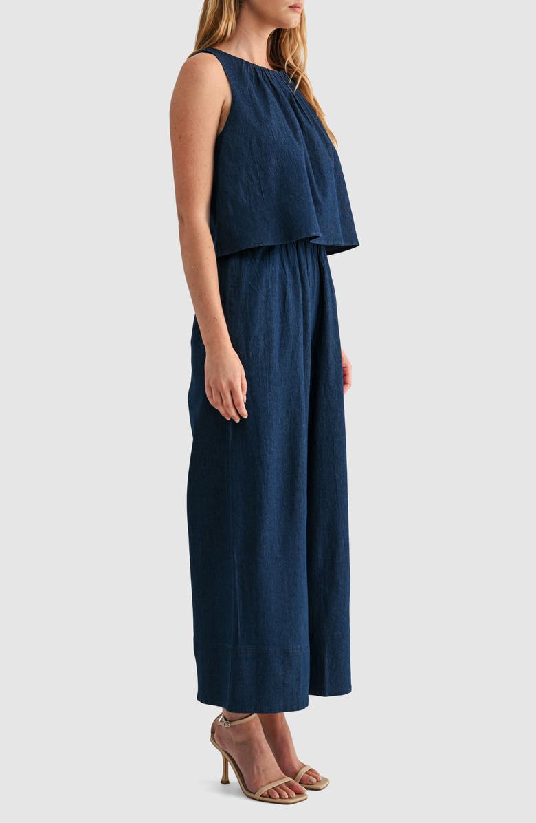Mila Mae Sleeveless Popover Denim Jumpsuit, Alternate, color, Dark Denim