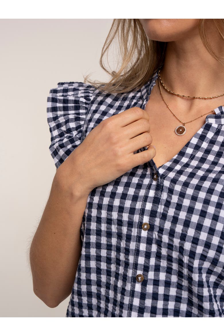 Bia Gingham Flutter Sleeve Blouse, Alternate, color, Navy