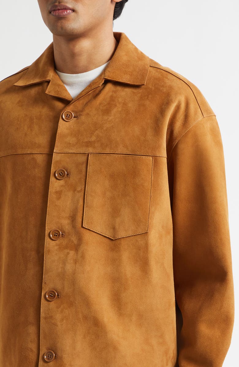 AMI PARIS Suede Overshirt, Alternate, color, Caramel
