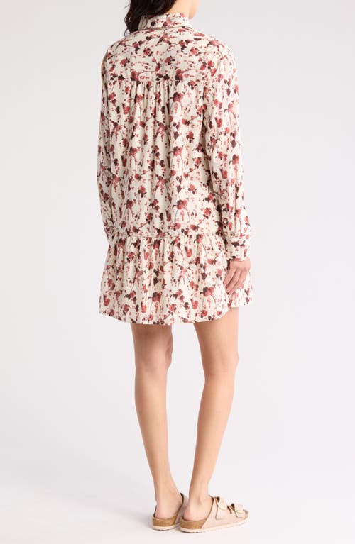 Shop Melrose And Market Ruffle Hem Long Sleeve Cotton Shirtdress In Ivory- Rust Drooping Floral