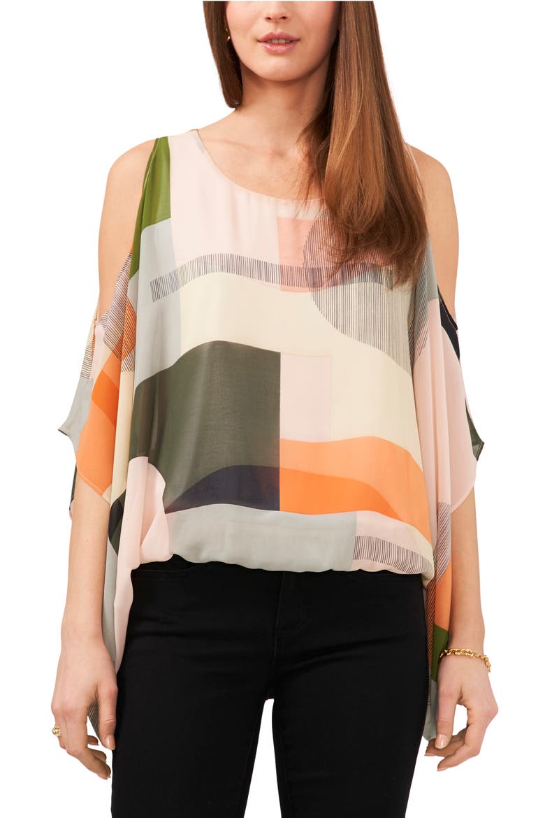 Abstract Print Batwing Sleeve Chiffon Blouse, Alternate, color, NEW IVORY