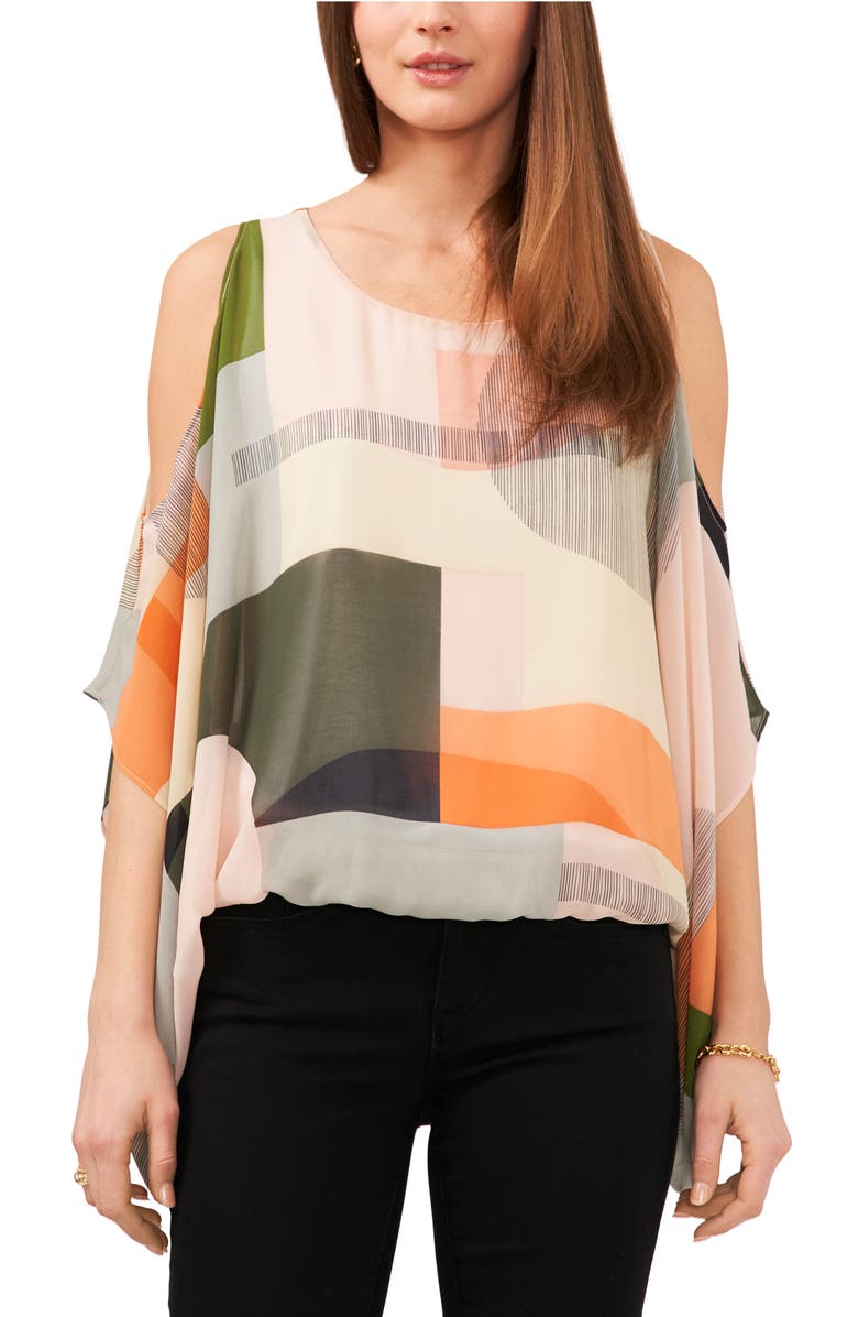 Vince Camuto Abstract Print Batwing Sleeve Chiffon Blouse, Alternate, color,