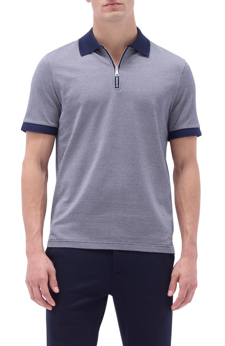 Bugatchi Contrast Trim Zip Polo, Main, color, Navy