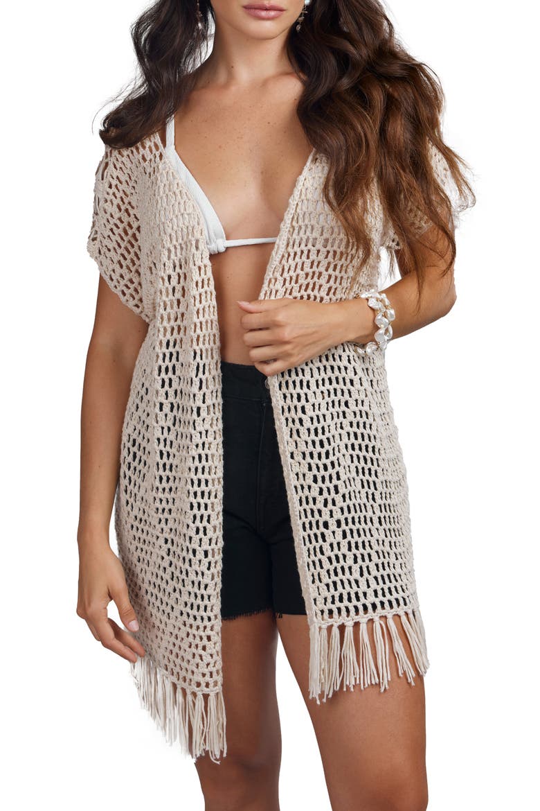 Cotton Crochet Cover-Up Cardigan, Main, color, IVORY