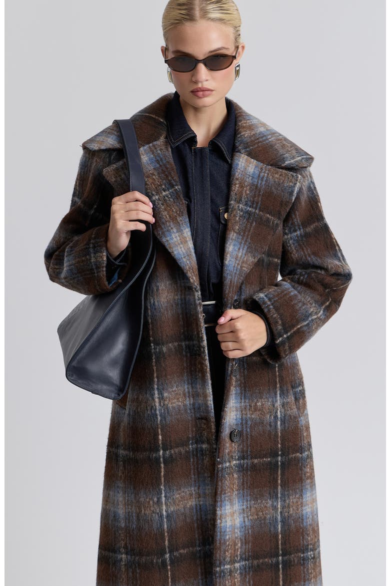 Plaid Wide Collar Coat, Alternate, color, BROWN/ BLUE PLAID