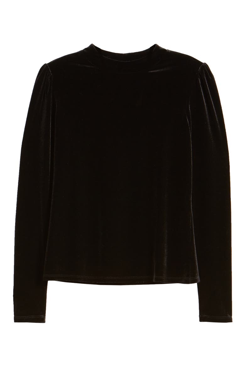 Puff Shoulder Velour Top, Alternate, color, BLACK