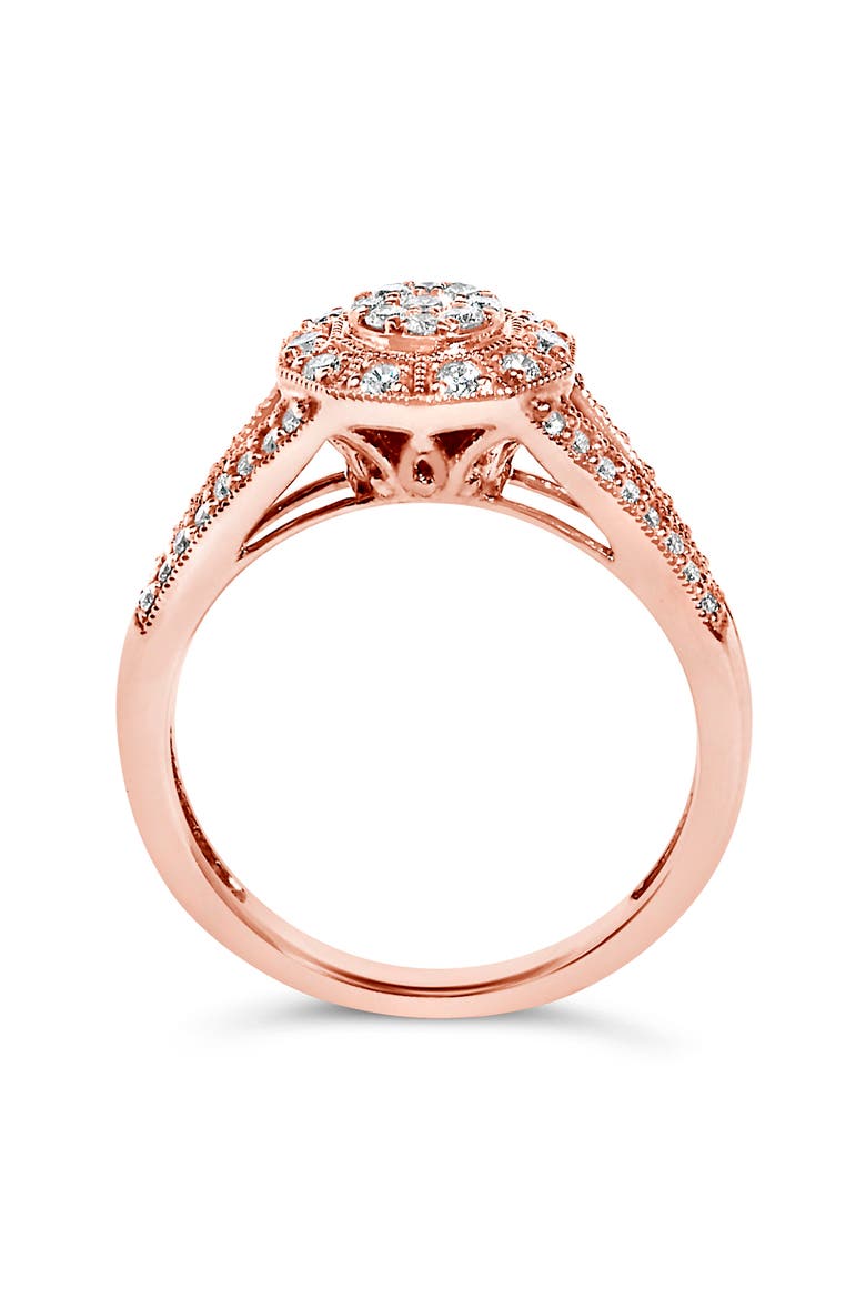 14K Gold Over Silver 1/2 Ctw Diamond Halo Cluster Cocktail Ring, Alternate, color, Rose Gold over Silver