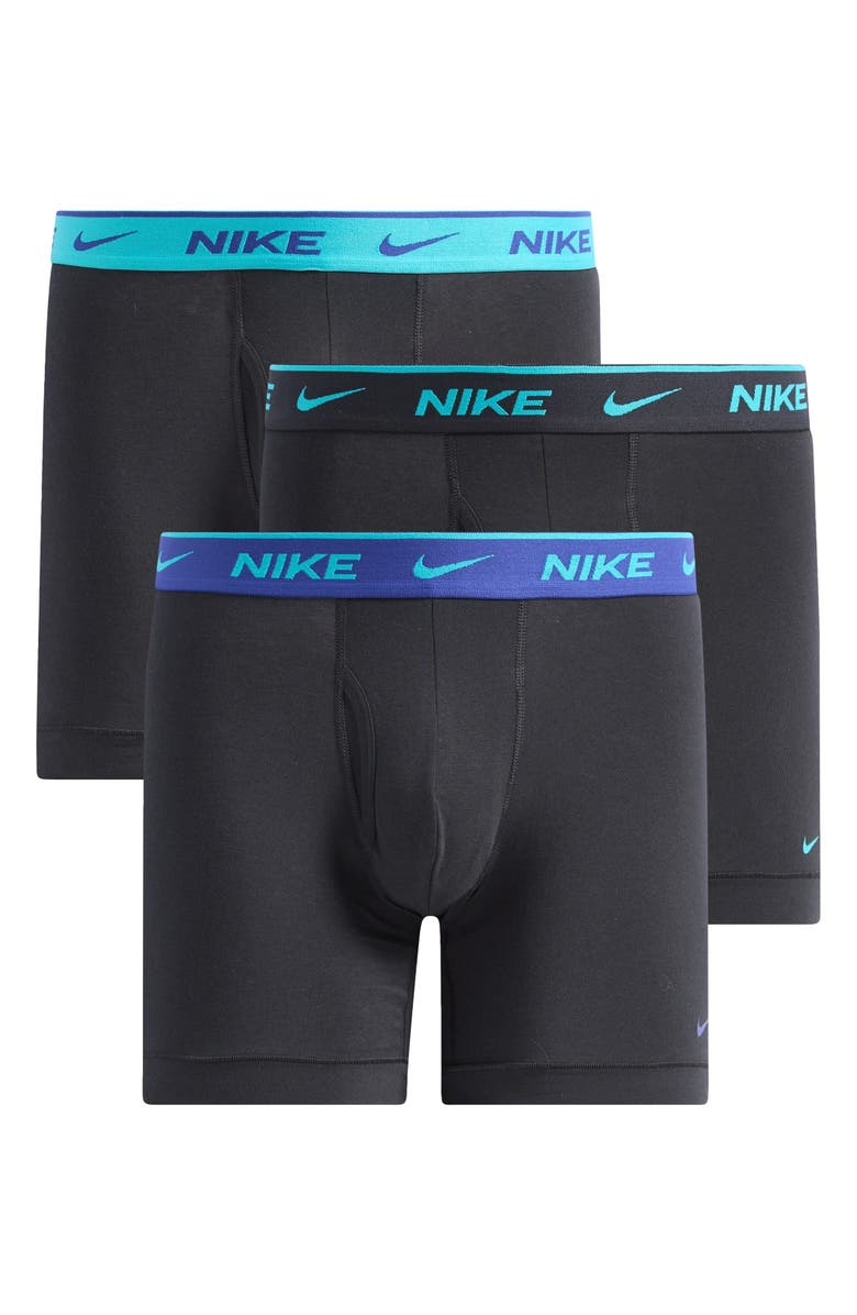 Nike Dri-FIT Essential Assorted 3-Pack Stretch Cotton Boxer Briefs, Alternate, color, Black Cactus / Blue/ Black Wb