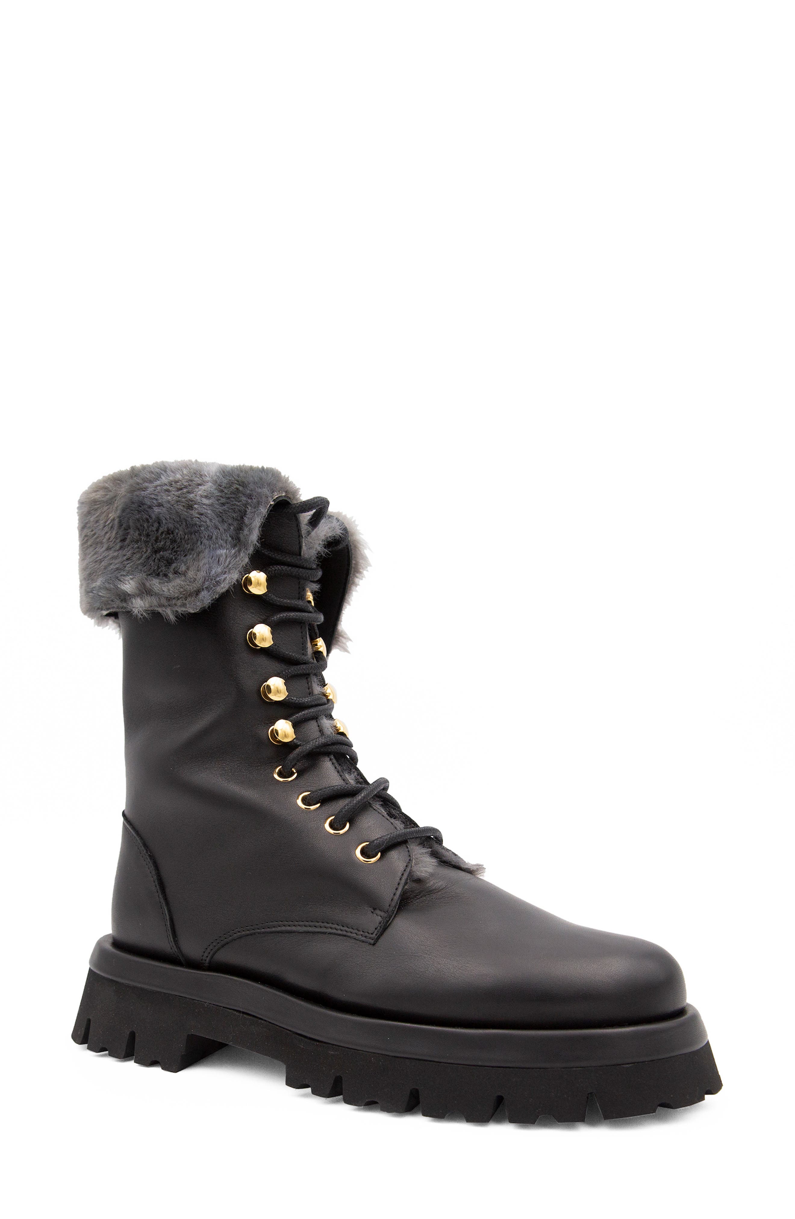 Valentina Rangoni Folgore Faux Fur Platform Combat Boot, Main, color, 