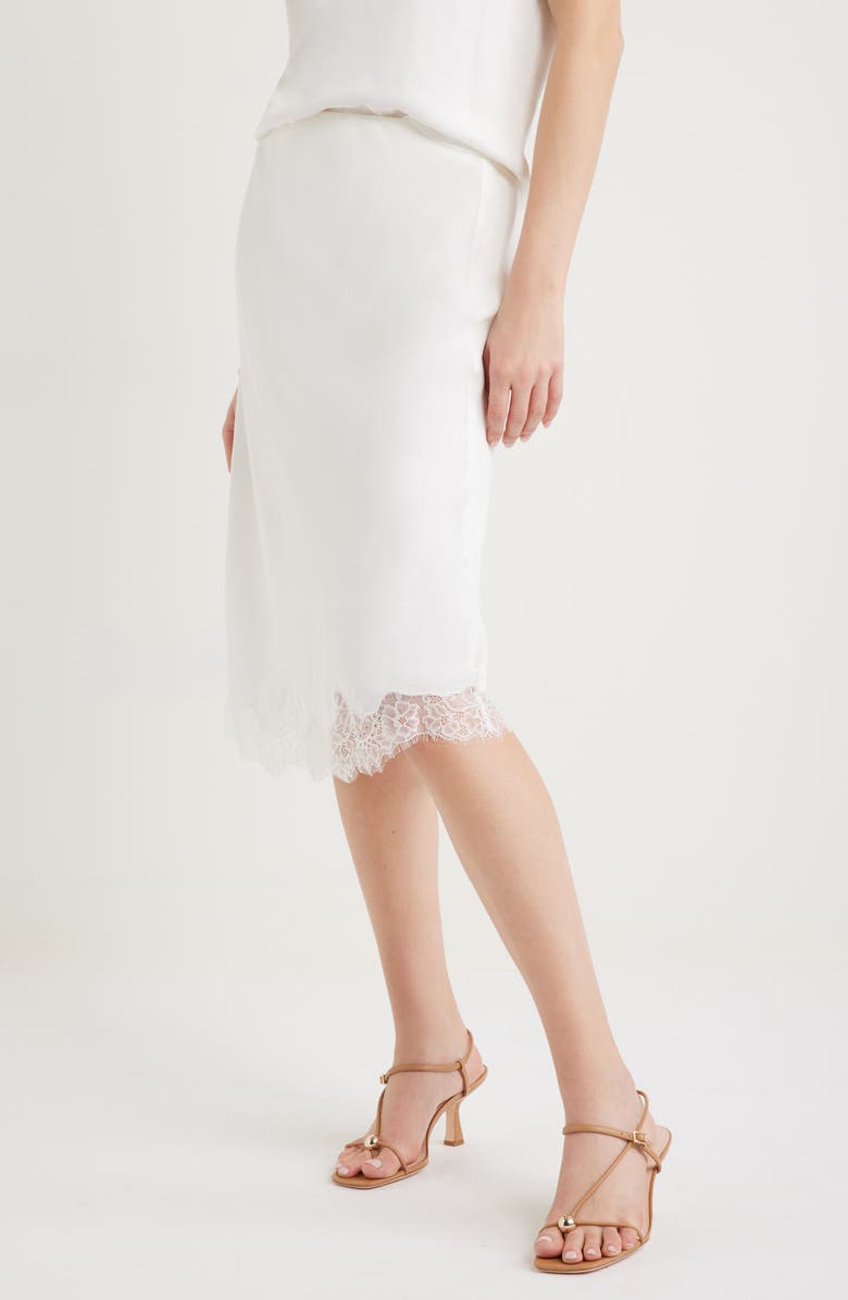 Nordstrom Lace Trim Bias Cut Midi Skirt, Alternate, color, Ivory Tofu