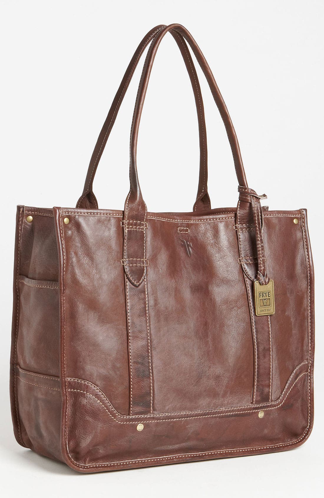 'Campus' Leather Shopper, Main, color, WALNUT