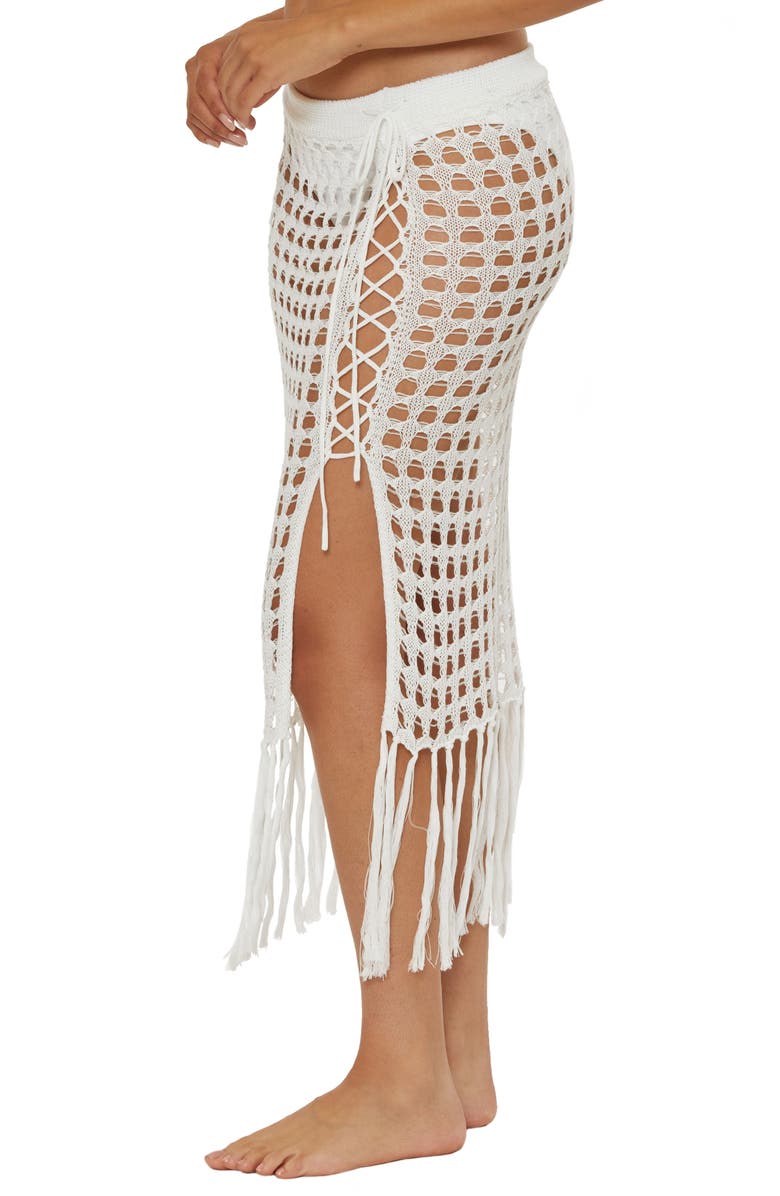 Becca Venica Open Knit Cover-Up Skirt, Alternate, color, White