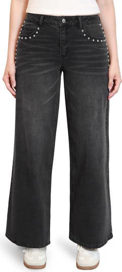 Studded Loose Fit Wide Leg Jeans