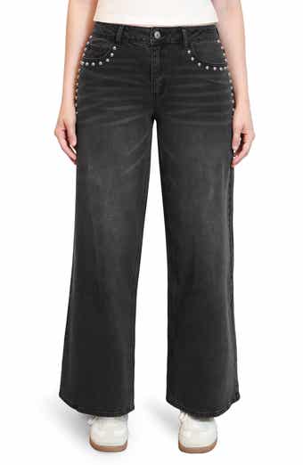 Madden Girl Studded Loose Fit Wide Leg Jeans