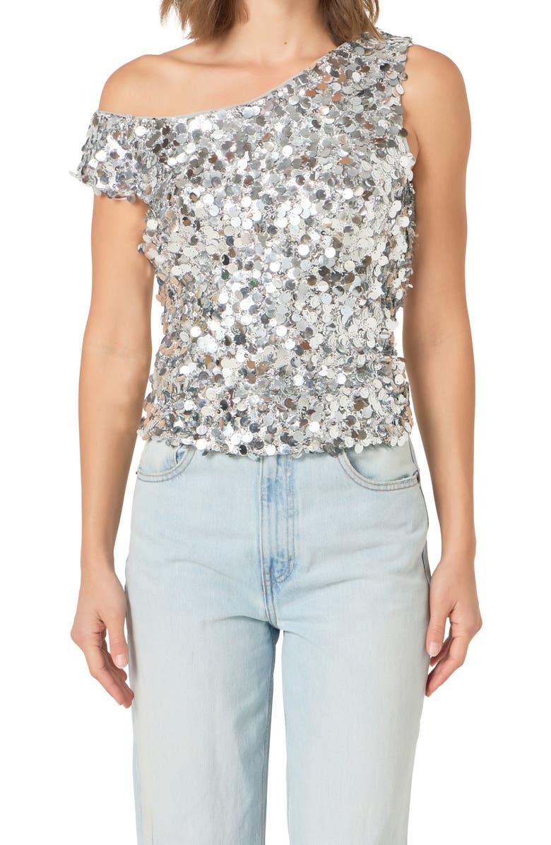 Endless Rose Paillette One-Shoulder Top, Alternate, color, Silver