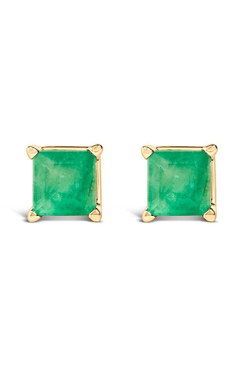 14K Gold 5x5MM Princess Cut Gemstone Solitaire Stud Earrings, Main, color, Green Emerald | Yellow
