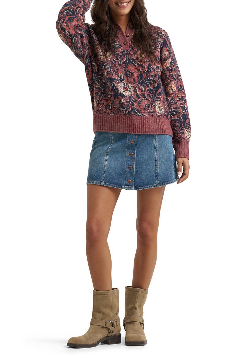 Ranch Floral Polo Sweater, Alternate, color, MYSTIC FLORAL