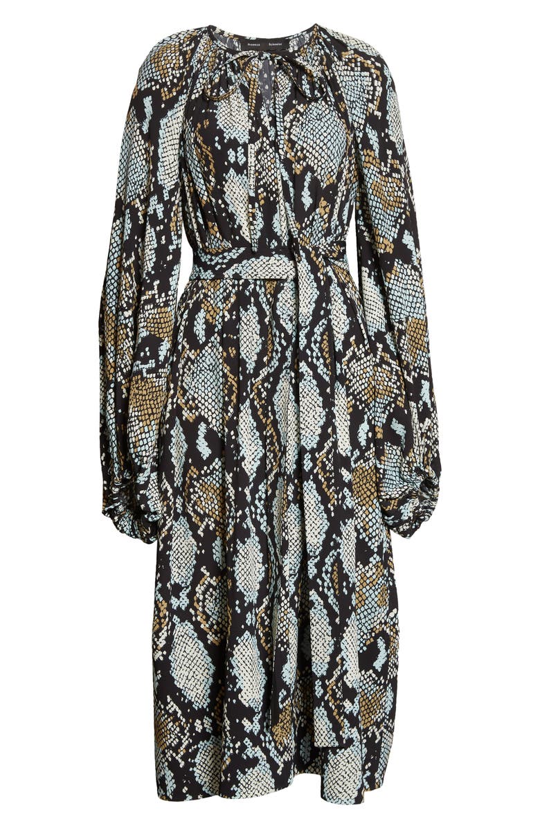 Proenza Schouler Snakeskin Print Long Sleeve Midi Dress, Alternate, color, 