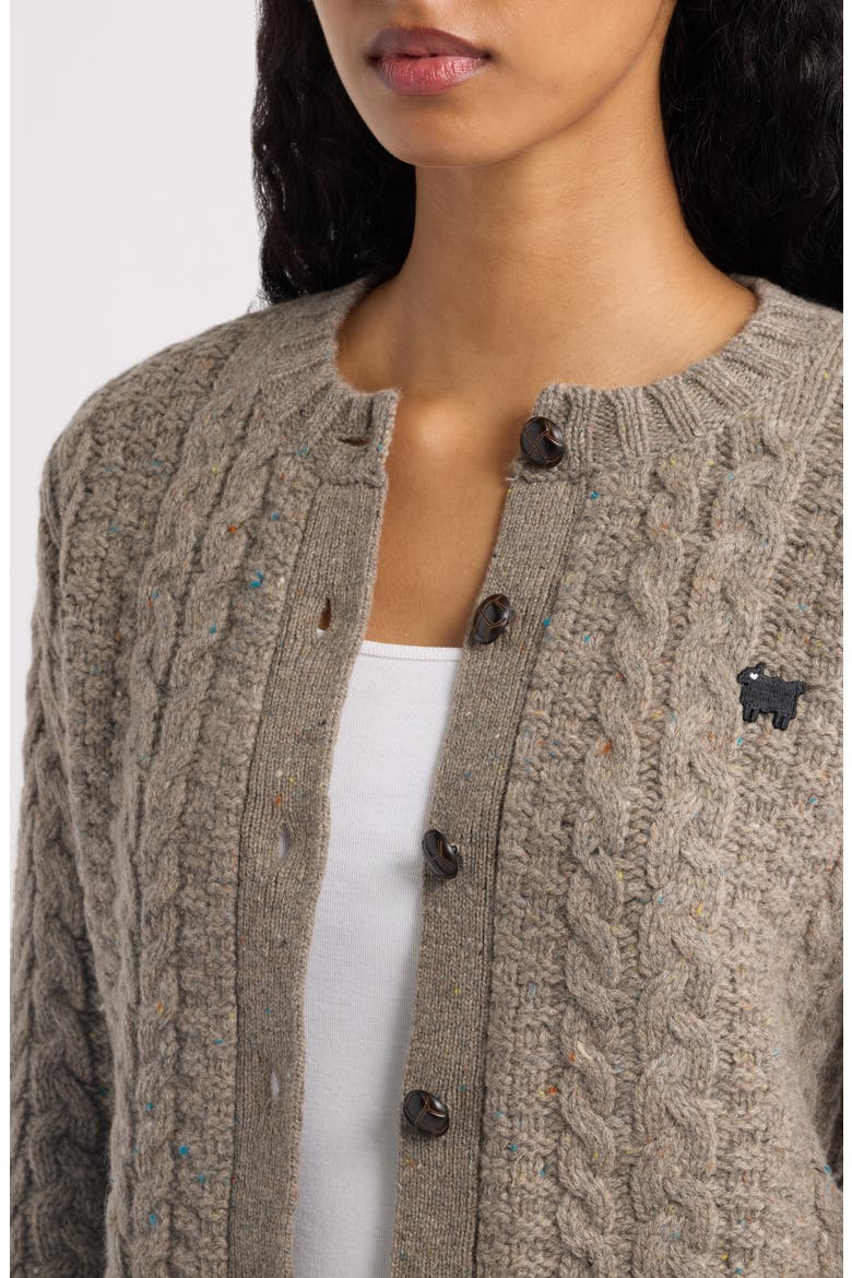 Donegal Wool Cable Knit Cardigan, Alternate, color, BEIGE