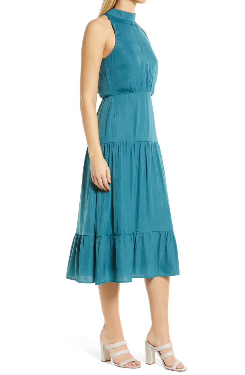 Sam Edelman High Neck Tiered Hem Sleeveless Midi Dress, Alternate, color, 