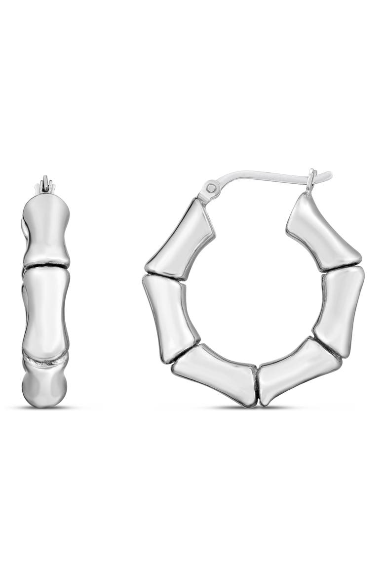 Rhodium Plated Sterling Silver Bamboo Hoop Earrings, Main, color, RHODIUM WHITE