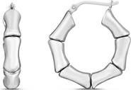 KARAT RUSH Rhodium Plated Sterling Silver Bamboo Hoop Earrings