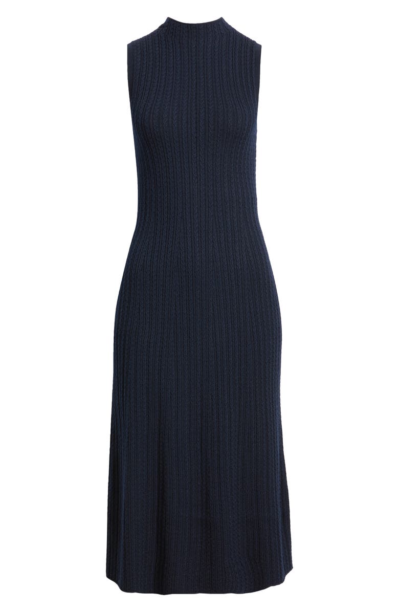 Theory Cable Stitch Sleeveless Wool Blend Sweater Midi Dress, Alternate, color, Dark Navy
