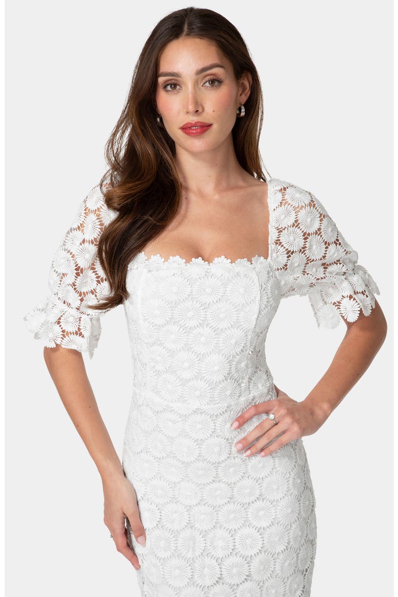 Eyelet Elbow Sleeve Midi Dress, Alternate, color, IVORY