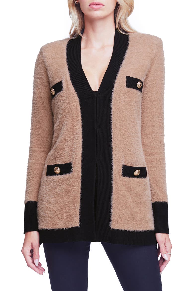 Elin Four Pocket Cardigan, Main, color, CAMEL/ BLACK