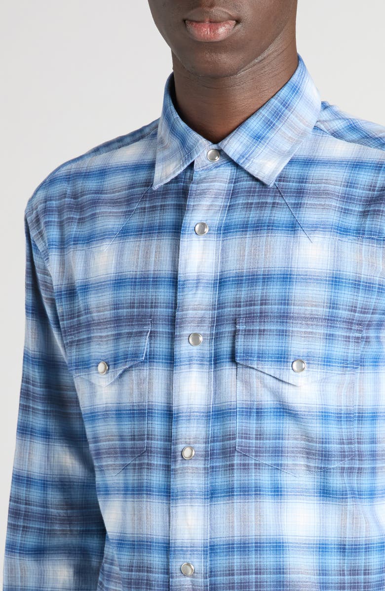 TOM FORD Slim Fit Defused Check Western Shirt, Alternate, color, Combo Blue Shades