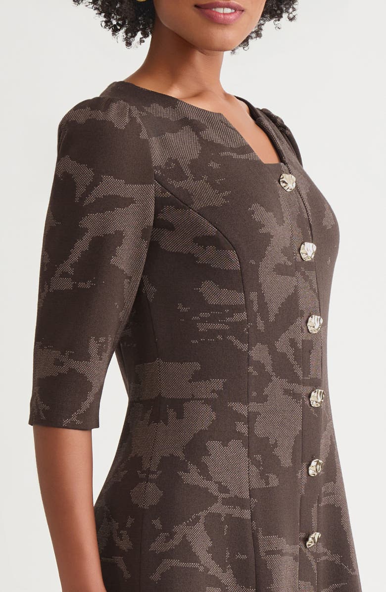Ming Wang Floral Jacquard Button-Up Knit Dress, Alternate, color, Warm Taupe/ Dark Umber