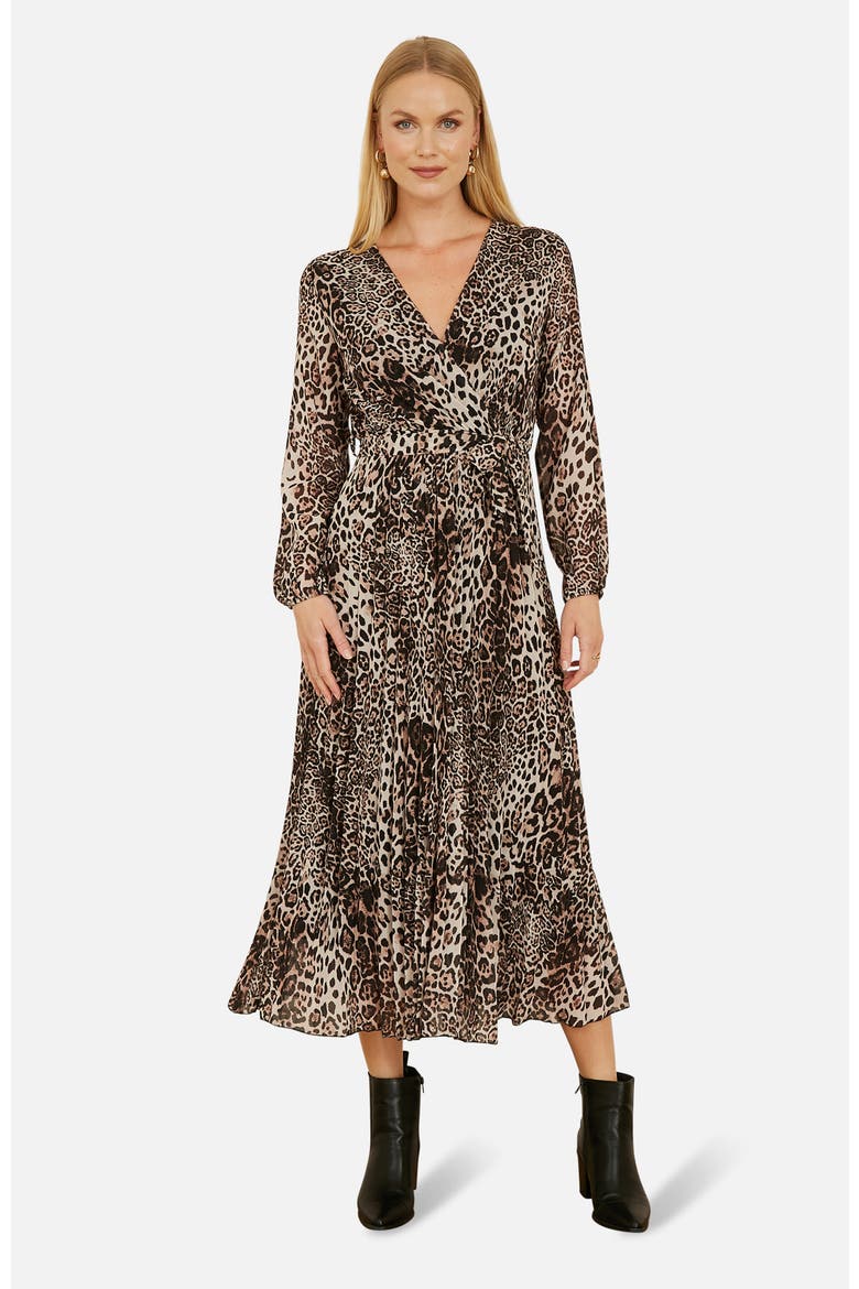 Leopard Print Long Sleeve Midi Dress, Main, color, Leopard