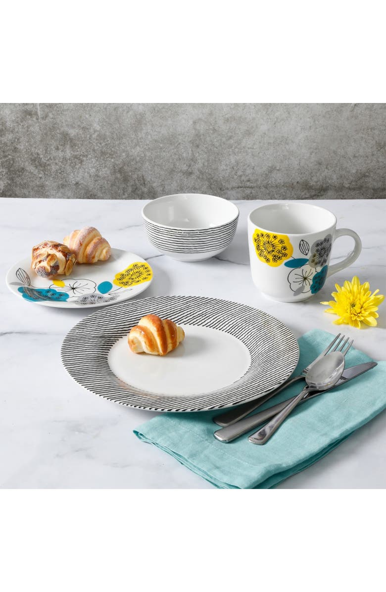 Gibson Home Marigold 16 Piece Fine Ceramic Dinnerware Set, Service for 4, Alternate, color, White