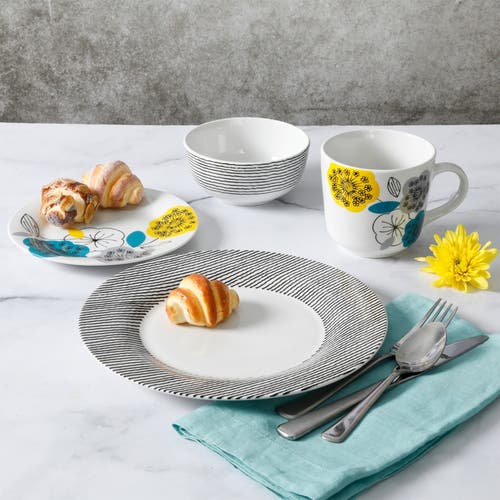 Gibson Home Marigold 16 Piece Fine Ceramic Dinnerware Set, Service For 4 In White