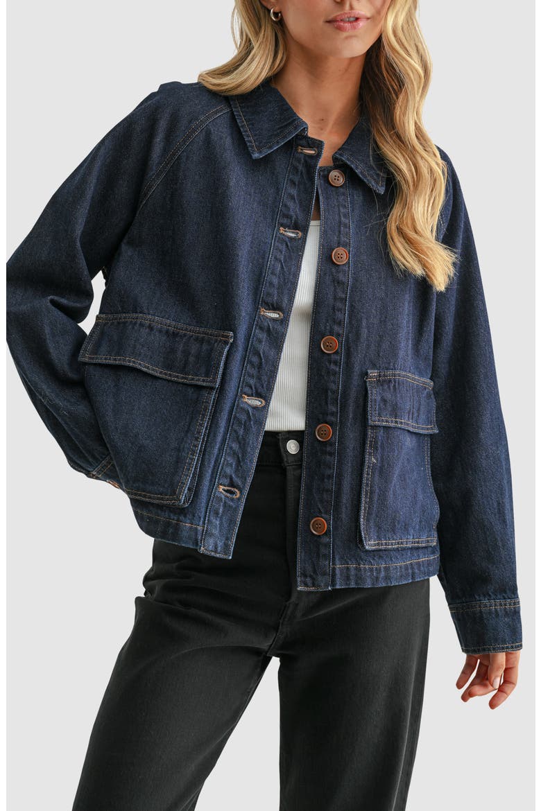 Pocket Detail Denim Jacket, Alternate, color, DARK DENIM