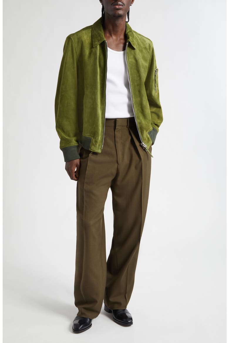 Collared Suede Bomber Jacket, Alternate, color, OLIVE