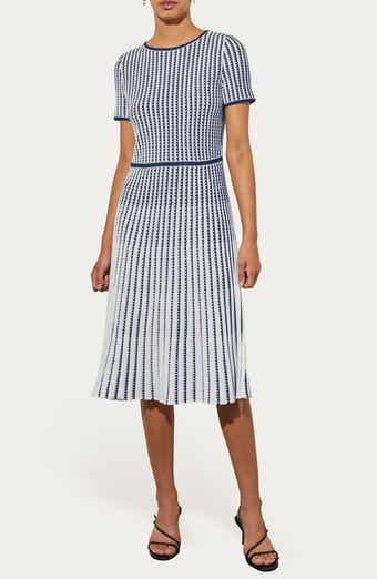 Ming Wang Grid Stripe Flare Knit Dress