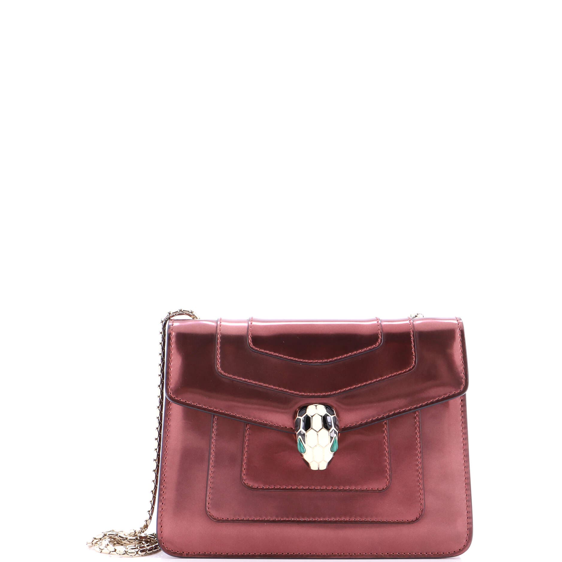 Serpenti Forever Square Shoulder Bag Metallic Leather Small, Main, color, Red