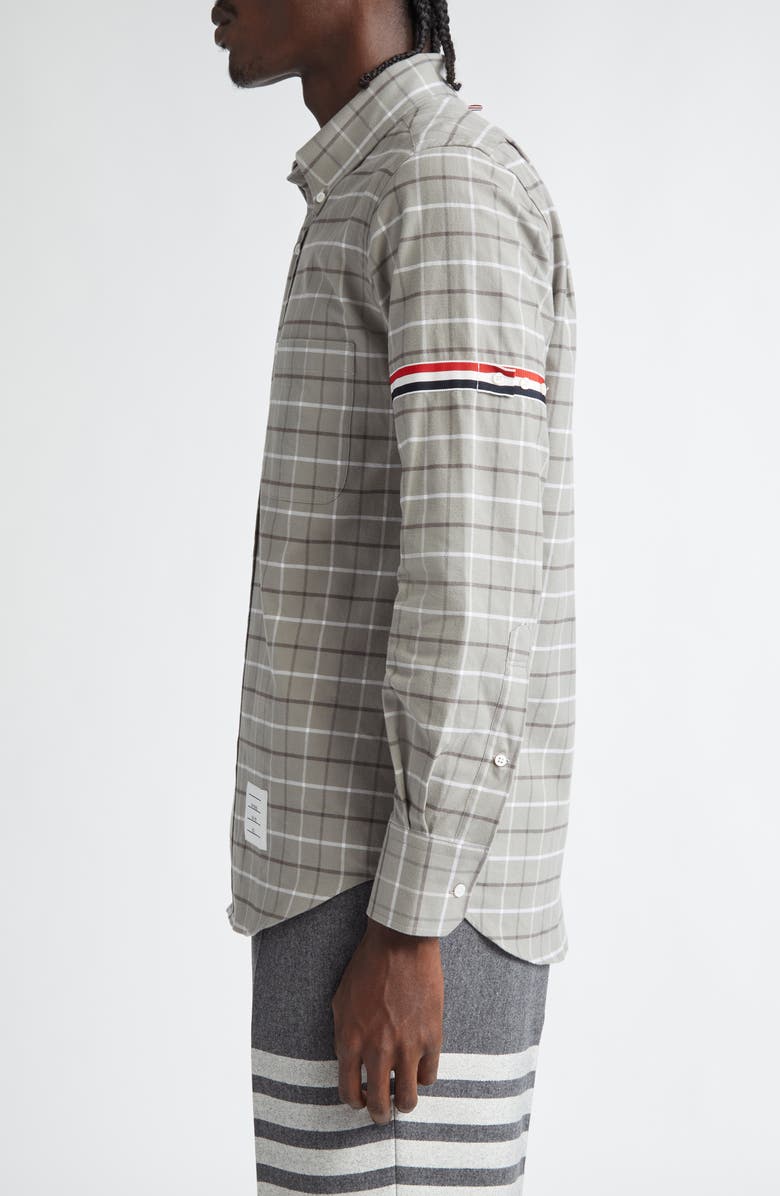 Thom Browne Straight Fit Check Cotton Flannel Button-Down Shirt, Alternate, color, 