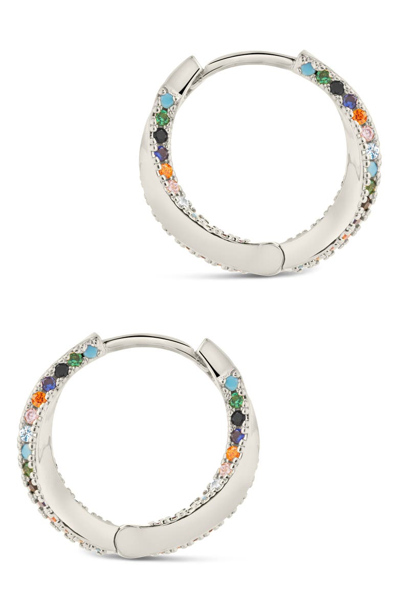 Sterling Forever Rainbow CZ Micro Hoop Earrings, Alternate, color, 