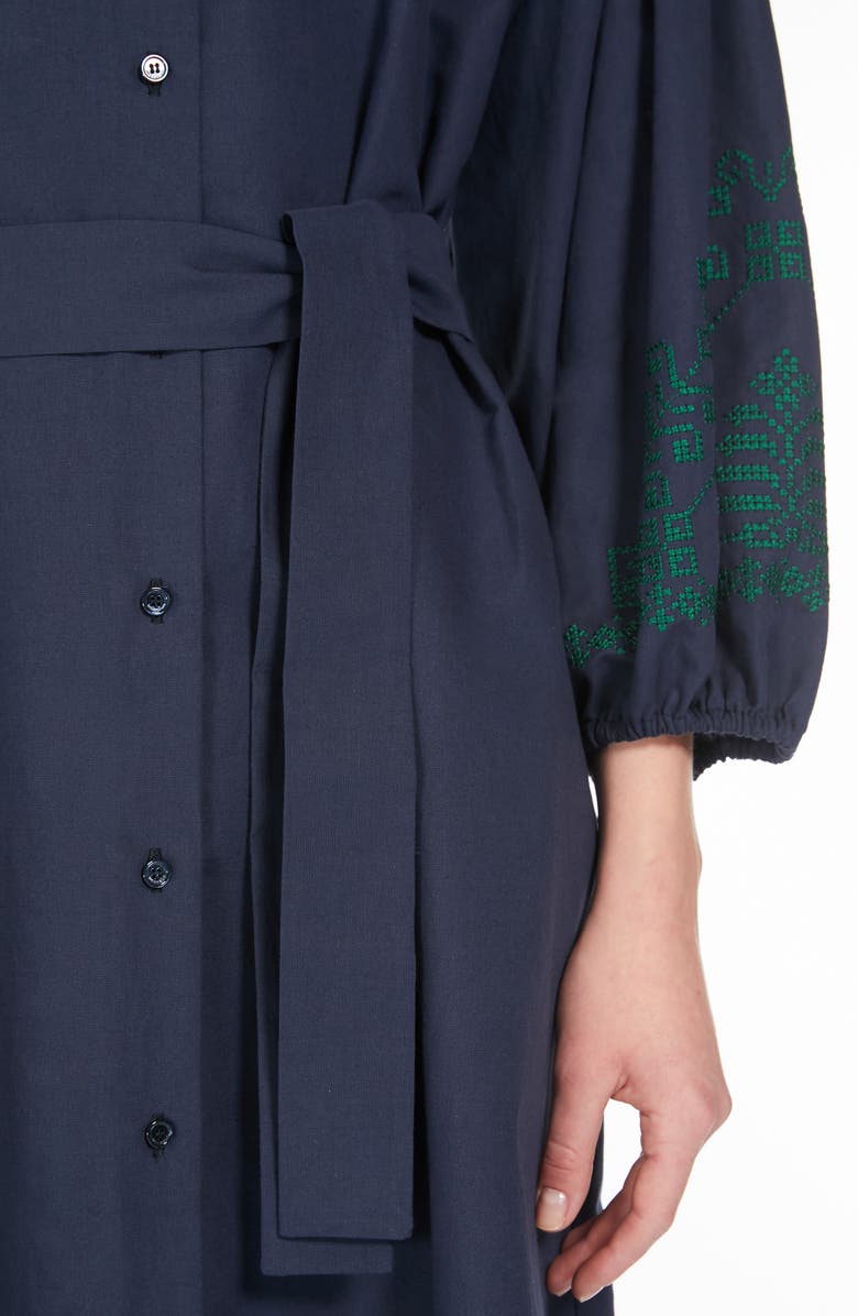 Weekend Max Mara Ossola Embroidered Detail Long Sleeve Cotton& Linen Midi Shirtdress, Alternate, color, 